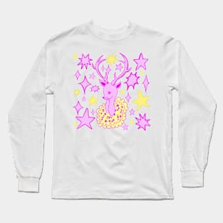 Girly Midcentury Deer, Pink and Chartreuse Long Sleeve T-Shirt